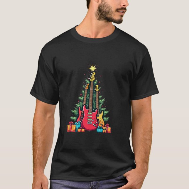 T-shirt Guitare électrique Noël Arbre Musique Amateurs Vac (Devant)