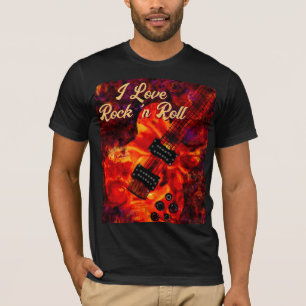 T-shirt Guitare électrique sur feu Rouge Black Love Rock n