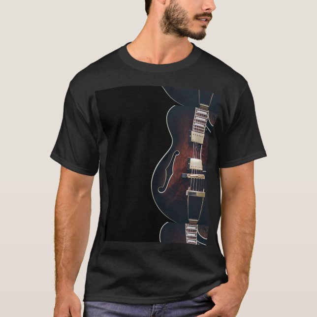 T-shirt Guitare Électrique Sur Fond Noir (Devant)