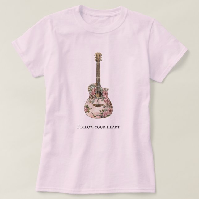 T-shirt Guitare florale occidentale rose (Design devant)