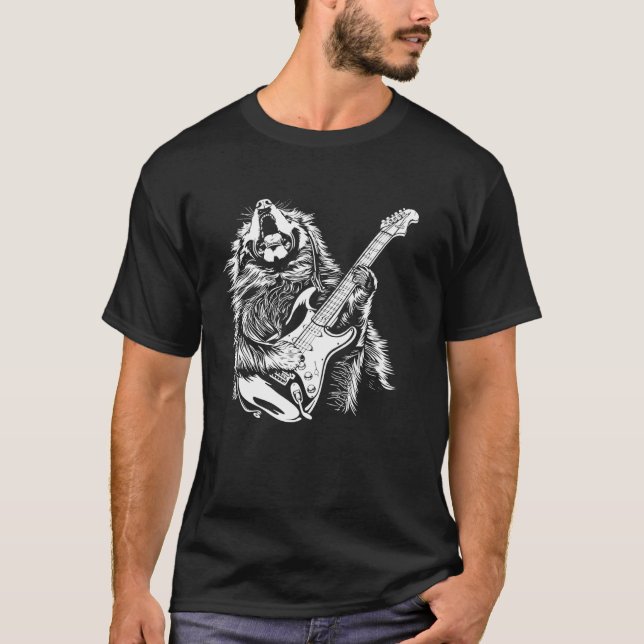 T-shirt Guitare guitariste chien - Mastiff Tibétain papa m (Devant)