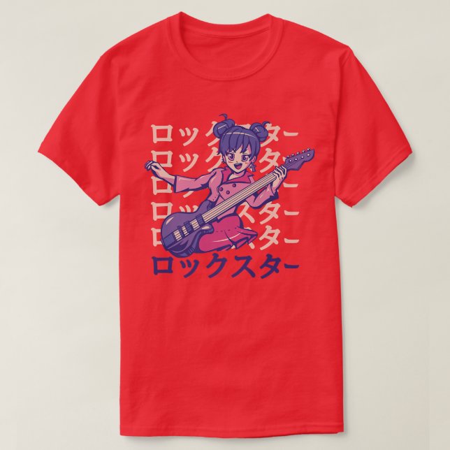 T-shirt Guitare jouant Anime Girl560 (Design devant)