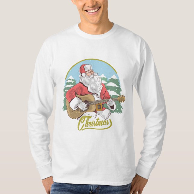 T-shirt Guitare Jouant au Père Noël | Noël (Devant)