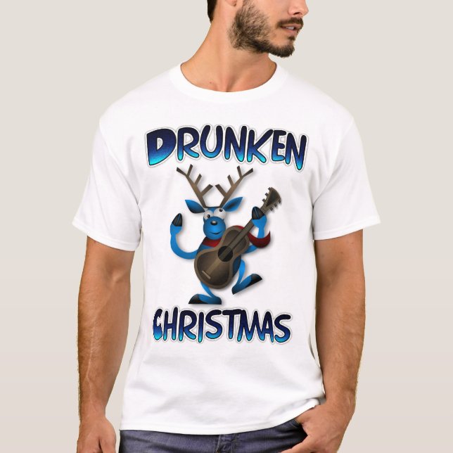T-shirt Guitare Jouer Drunken Reindeer Vilain Noël (Devant)