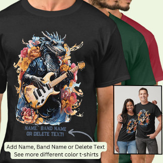 T-shirt Guitare Lecture Bleu Orange Dragon Nom de bande