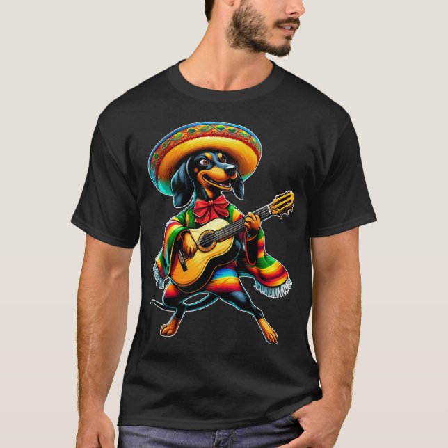 T-shirt Guitare Mariachi Teckel Cinco de Mayo (Devant)
