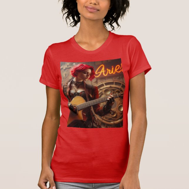 T-shirt Guitare musicienne Aries Zodiac (Devant)