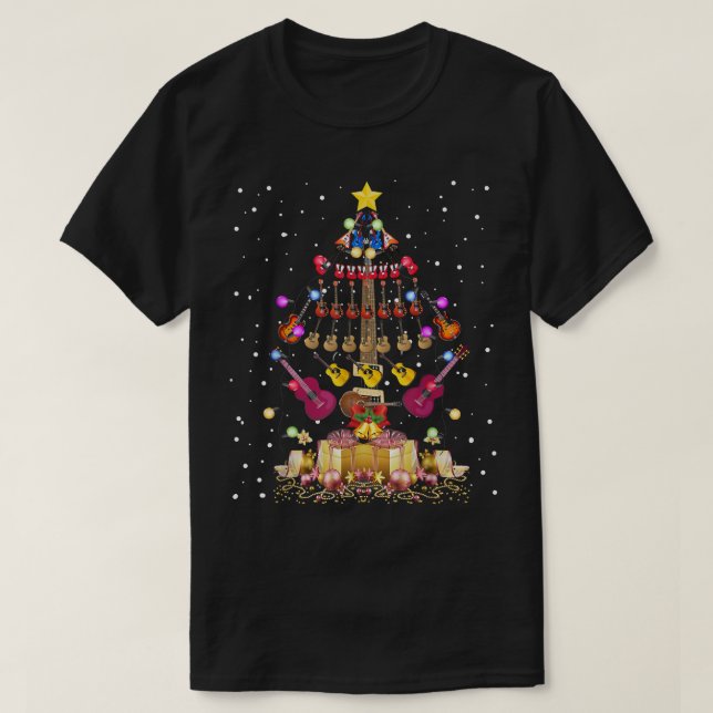 T-shirt Guitare Noël Arbre Lumière étoile Top Joyeux Noël (Design devant)
