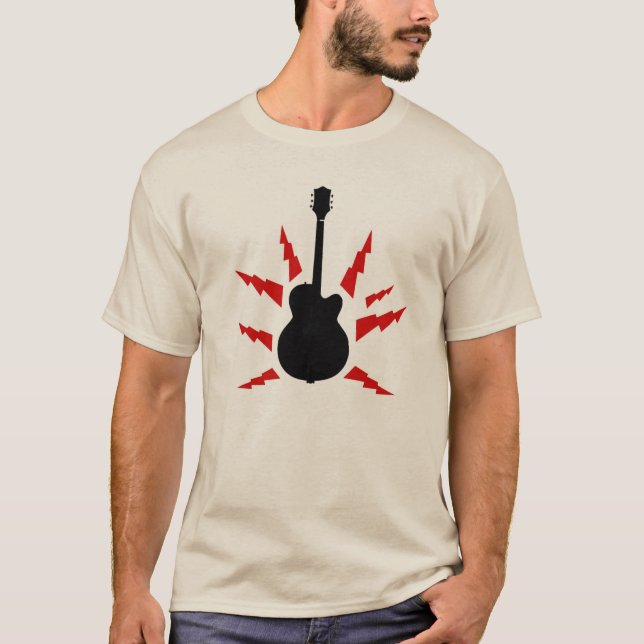 T-shirt guitare noire avec éclair rouge (Devant)