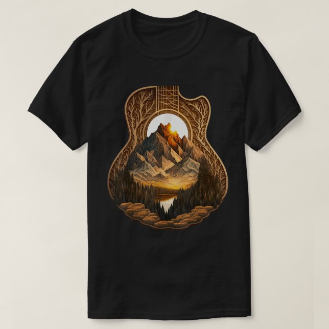 T-shirt Guitare Paysage Musique Amoureux, Guitare Acoustiq (Design devant)