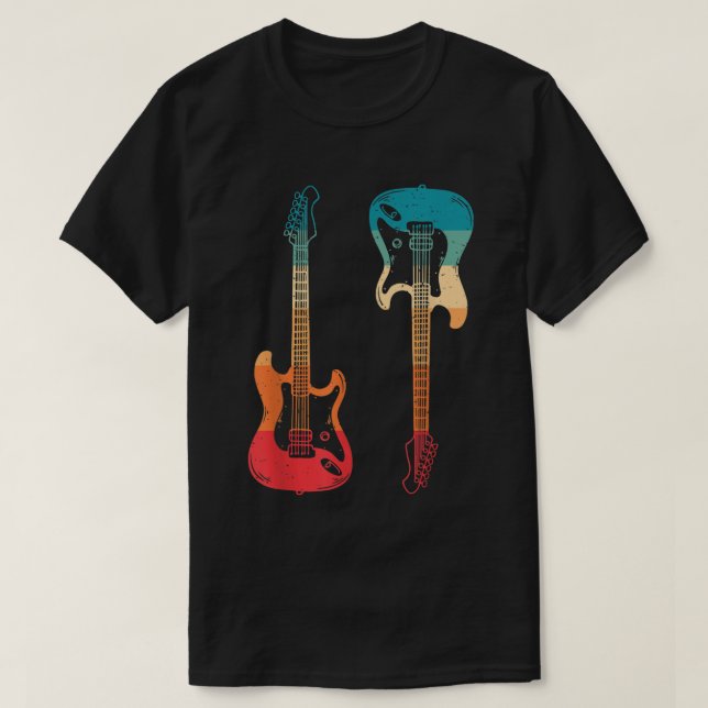 T-shirt Guitare Rétro Guitariste Électrique Basse Guitare  (Design devant)