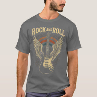 T-shirt Guitare Rock and Roll Ailes Rétro Musique Rock Vin