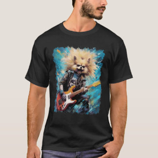 T-shirt Guitare rock Chien Poméranien Guitariste T Chemise