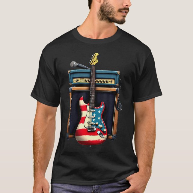 T-shirt Guitare Rock Drapeau Américain (Devant)