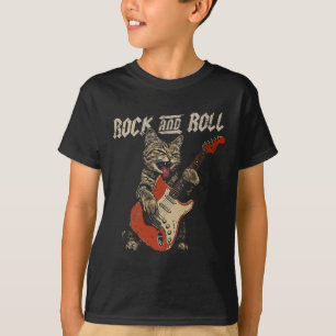 T-shirt Guitare Rock Et Roll Chat Vintage Rock Guitariste