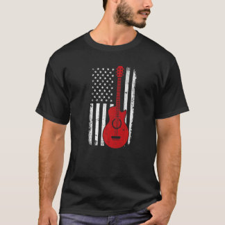 T-shirt Guitare Rouge Blanc Drapeau Américain Patriotique 