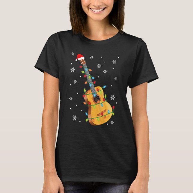 T-shirt Guitare Santa Chapeau lumières Noël Amour Musique  (Devant)