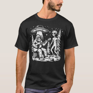 T-shirt Guitare Sasquatch Alien Ufo Camping Bigfoot Femmes