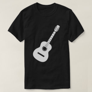T-shirt Guitare Silhouette Blanche Design Unique Sur Noir