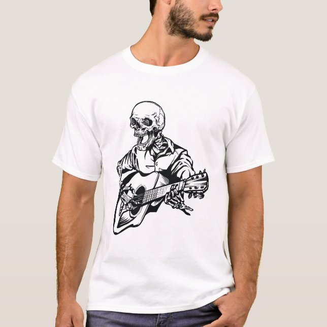 T-shirt Guitare squelette de rocker (Devant)