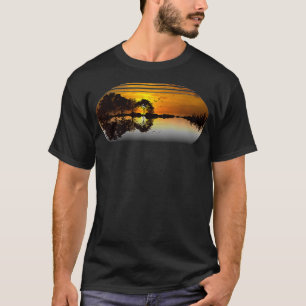 T-shirt Guitare Sunset Sky Trees City Lake Réflexion Speci