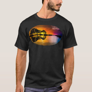 T-shirt Guitare Sunset Sky Trees City Lake Réflexion Speci
