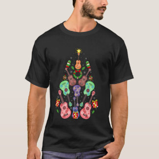 T-shirt Guitare Ukulele Arbre de Noël Drôle Amateur de Mus