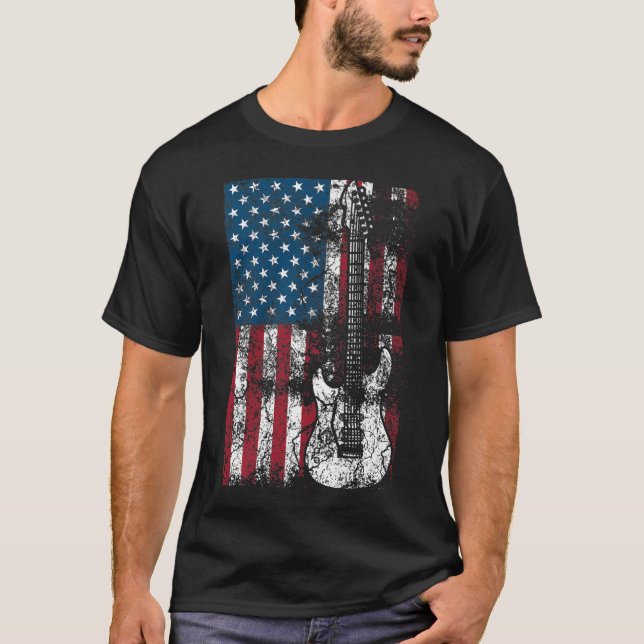T-shirt Guitare USA Drapeau Patriotique (Devant)