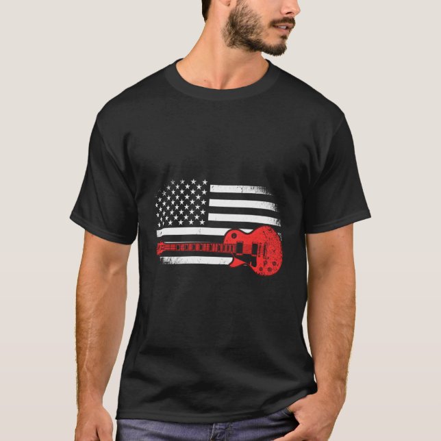 T-shirt Guitare Usa Drapeau Patriotique Guitare Us (Devant)