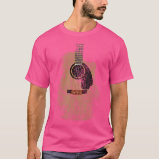 T-shirt Guitare vintage détenue Guitare Acoustique