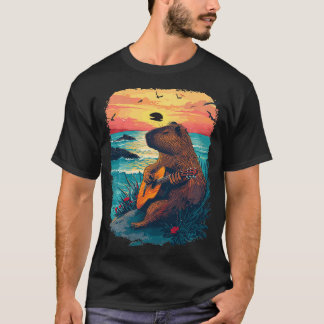 T-shirt GuitareJouer Capybara Coucher de soleil tropical 1