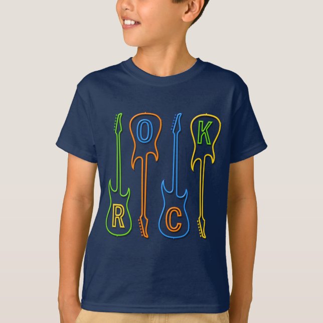 T-SHIRT GUITARES AU NÉON DE ROCHE (Devant)
