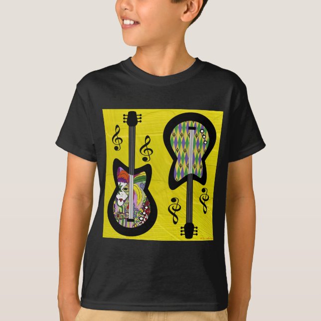 T-shirt Guitares Colorées de Mardi Gras (Devant)