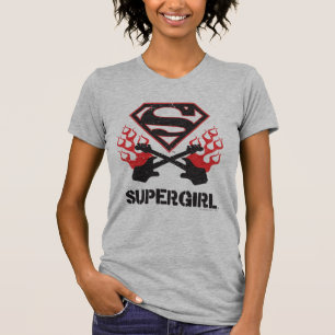 T-shirt Guitares flamboyantes de noir de logo de Supergirl
