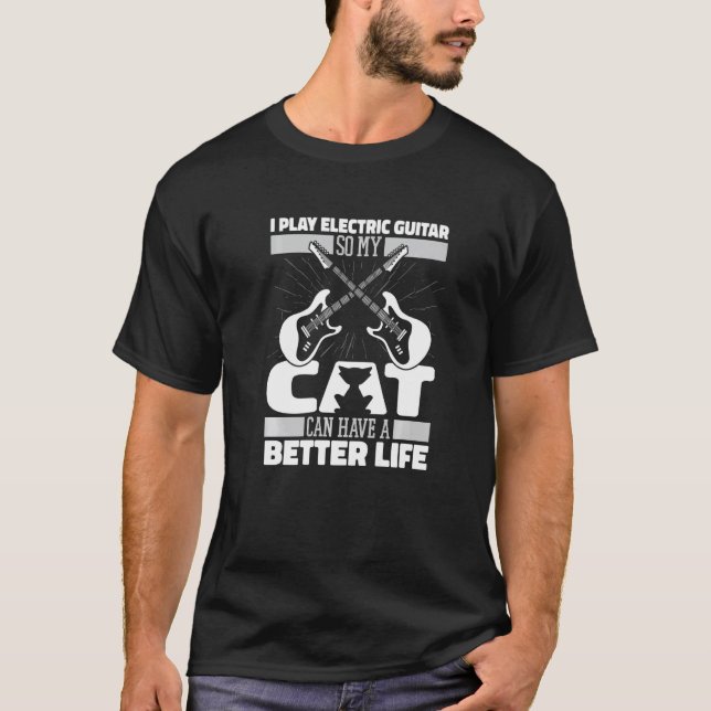 T-shirt Guitariste Chat E  Guitare électrique (Devant)