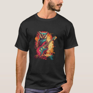 T-shirt Guitariste chouette prêt à faire rocker la nuit