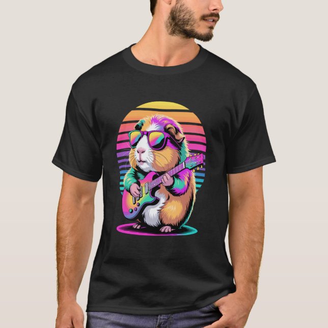 T-shirt Guitariste de cochons d'Inde rétro Guitare (Devant)