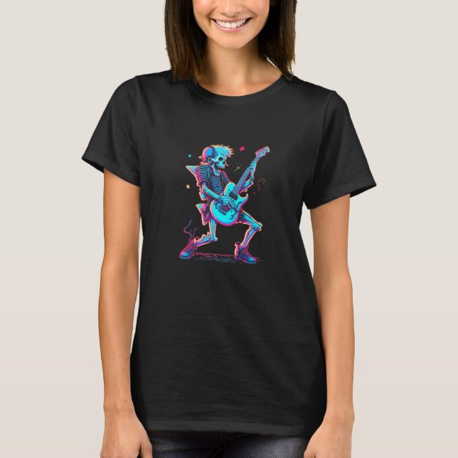 T-shirt Guitariste de concert rock and roll squelette (Devant)