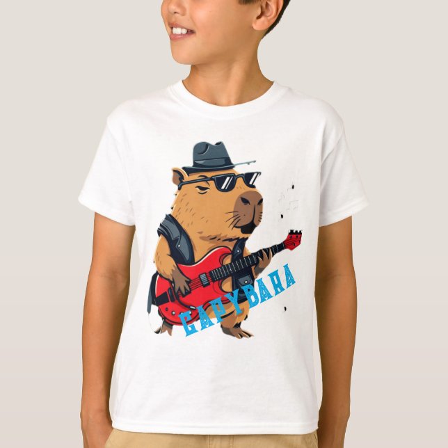 T-shirt Guitariste Électrique Capybara Star du Rock Cool (Devant)