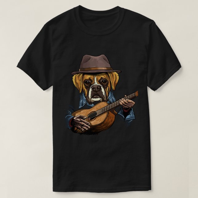T-shirt Guitariste guitare Acoustique Guitare Joueur Chien (Design devant)