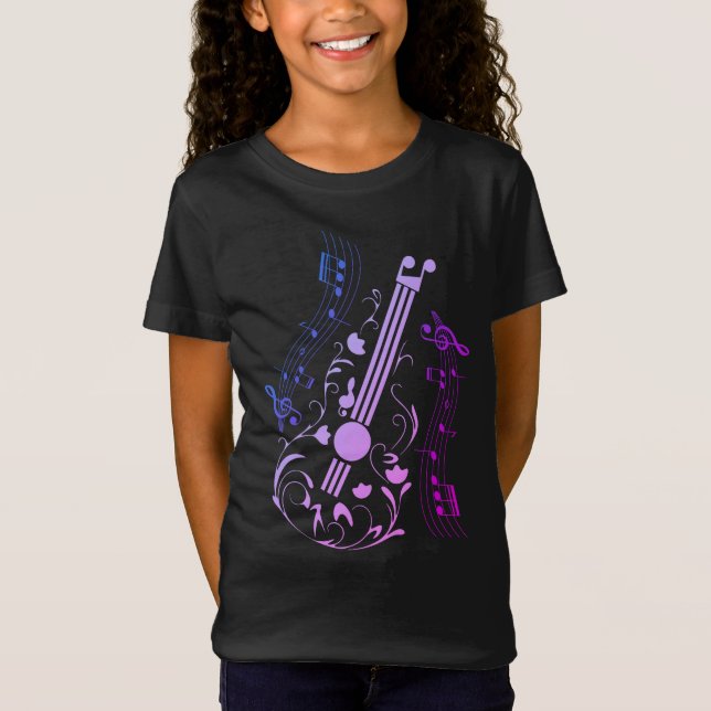 T-Shirt Guitariste Guitare Lecteur Musique Purple Girl T-s (Devant)