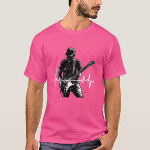 T-shirt Guitariste Heartbeat ECG fréquence de ligne Guitar