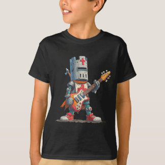 T-shirt Guitariste médiéval drôle avec armure et électriqu