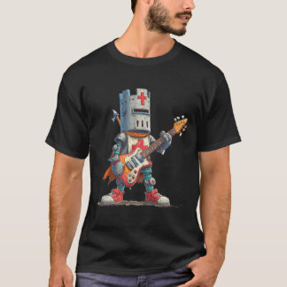 T-shirt Guitariste médiéval drôle avec armure et électriqu