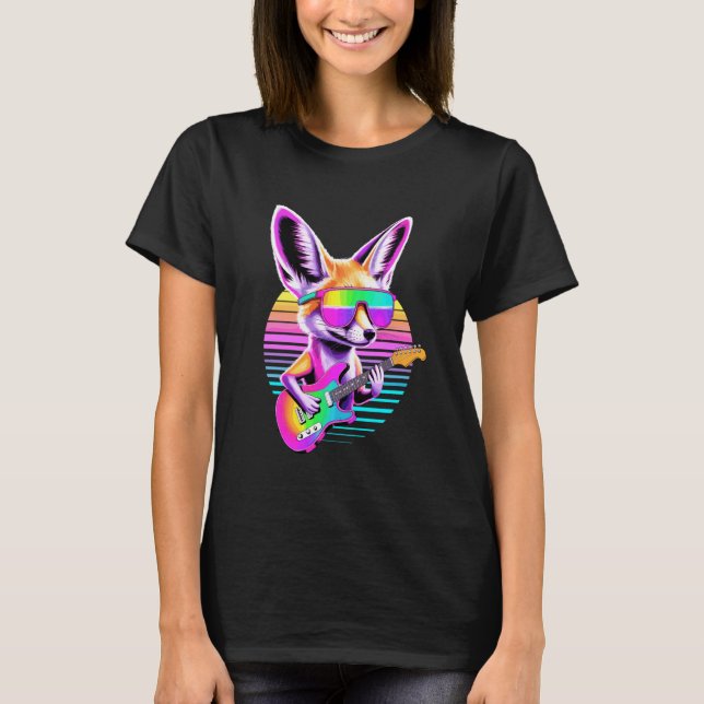 T-shirt Guitariste Retro Fennec Fox Foxes Guitare (Devant)