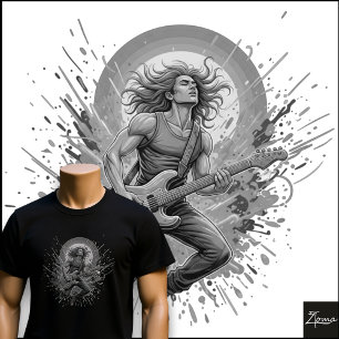 T-shirt Guitariste Rock Néon Sautant Tache de Peinture