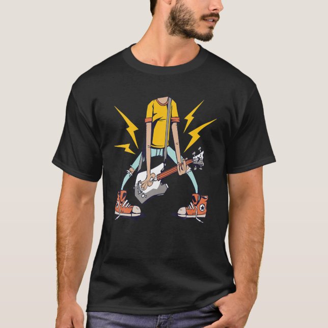 T-shirt Guitariste Sans Tête Conception Pour Guitare, Bass (Devant)
