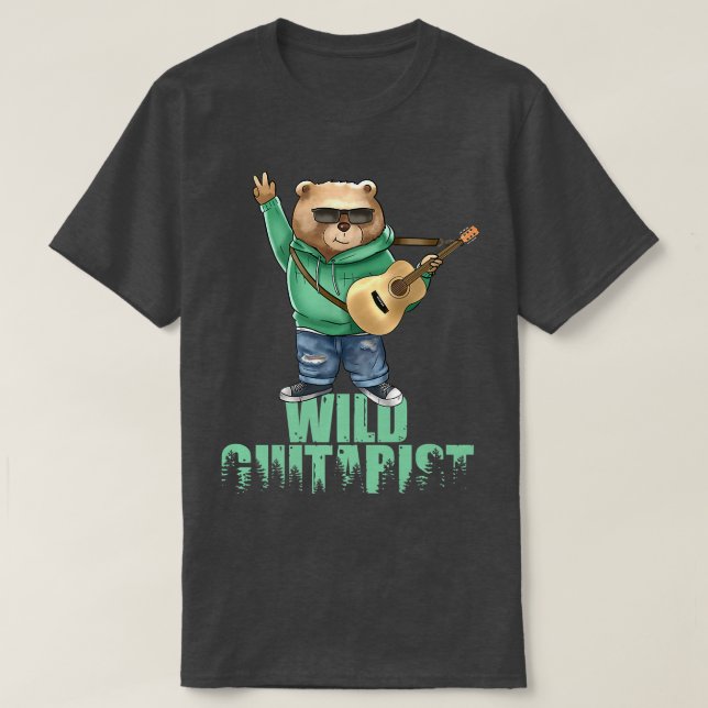 T-shirt Guitariste sauvageAmusant Ours Guitare Joueur Prem (Design devant)