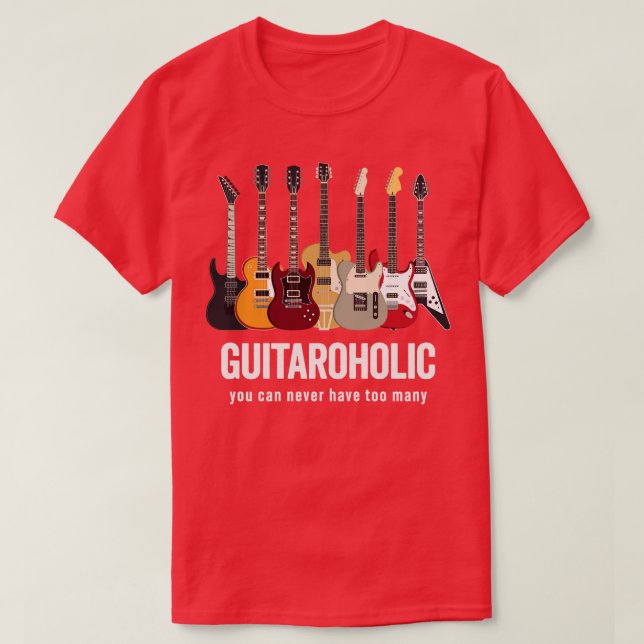 T-shirt Guitaroholic plusieurs guitares en parfaite harmon (Design devant)