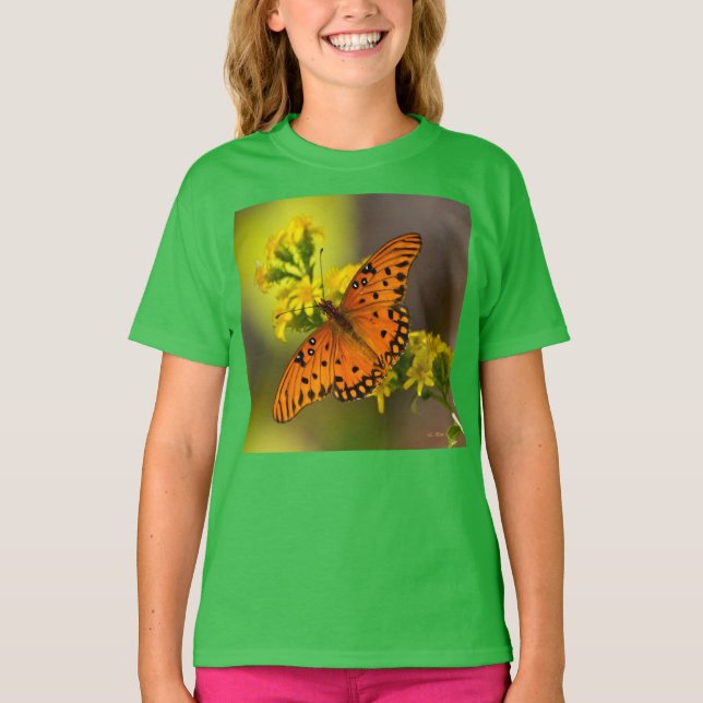 T-shirt Gulf Fritillary aka Passion Butterfly on Goldenrod (Devant)